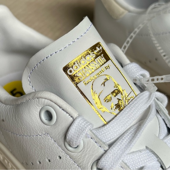 NEW Womens Size 6.5 Mens 5 Adidas Stan Smith White Leather Gold Metallic Sneaker - Picture 3 of 9